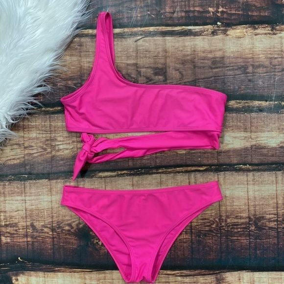 RELISTED One Shoulder Bikini Pink Swim Suit - Picture 2 of 9